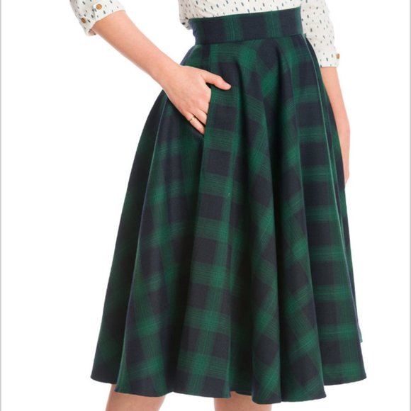 NWT Banned Apparel Sweet Check Swing Skirt in Green Plaid with Pockets - Picture 4 of 15